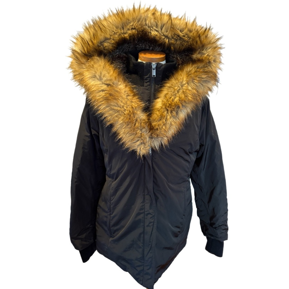 Babaton Black Julian Down Parka Faux Fur Trim Size XL